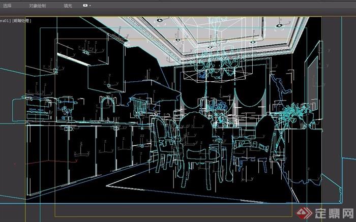 欧式详细的完整餐厅空间装饰设计3d模型及效果图