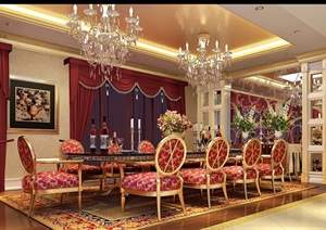 详细的完整住宅餐厅室内装饰3d模型及效果图