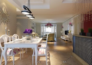 详细的欧式住宅餐厅室内3d模型及效果图