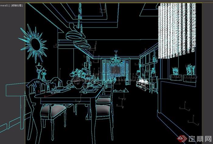 详细的欧式住宅餐厅室内3d模型及效果图