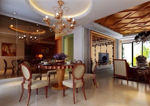 欧式详细的住宅室内餐厅空间设计3d模型及效果图