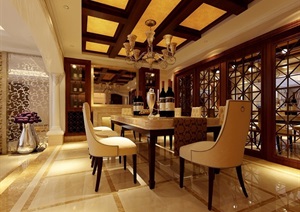 详细的欧式风格住宅室内餐厅装饰设计3d模型及效果图