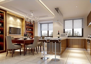 现代详细的住宅室内餐厅设计3d模型及效果图