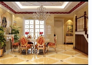 欧式风格住宅室内餐厅装饰3d模型及效果图