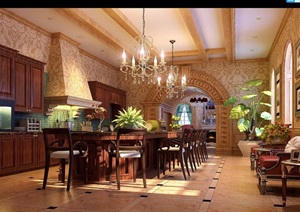 住宅详细的室内餐厅装饰设计3d模型及效果图