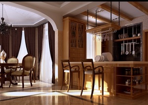 详细的完整欧式风格住宅餐厅3d模型及效果图