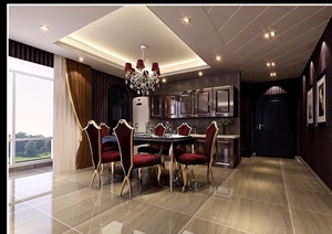 详细的欧式住宅餐厅设计3d模型及效果图