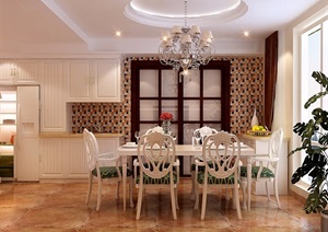 住宅详细的室内餐厅空间装饰3d模型及效果图