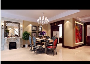 住宅详细的室内餐厅设计3d模型及效果图