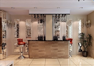 详细的整体欧式餐厅空间装饰3d模型及效果图
