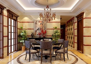 住宅详细的完整室内餐厅设计3d模型及效果图