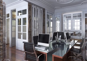 现代详细的室内办公空间装饰设计3d模型及效果图
