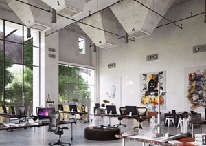 现代详细的完整办公空间室内设计3d模型及效果图