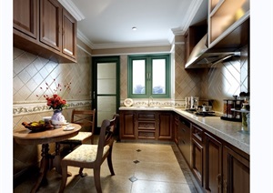 现代详细的完整室内厨房空间装饰设计3d模型及效果图