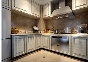 住宅详细的现代室内厨房设计3d模型及效果图