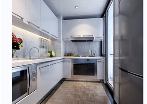 现代详细的完整厨房空间装饰设计3d模型及效果图