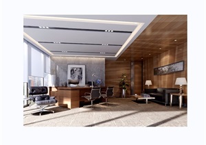 现代详细的老总办公室空间装饰设计3d模型及效果图