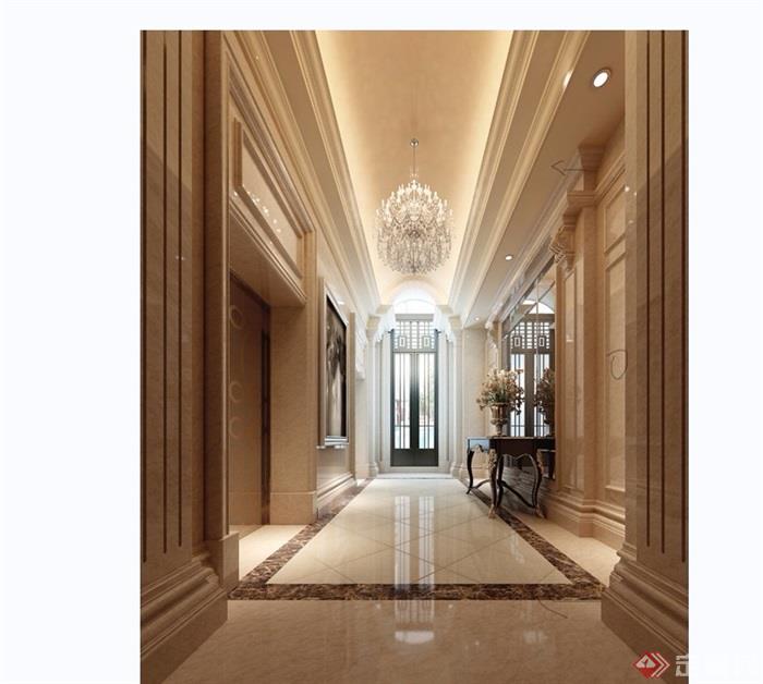 详细的完整电梯厅空间装饰设计3d模型及效果图