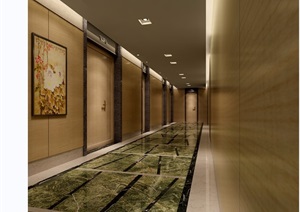 详细的整体完整走廊装饰设计3d模型及效果图