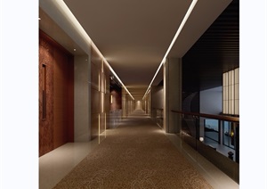 详细的整体走廊过道空间装饰设计3d模型及效果图