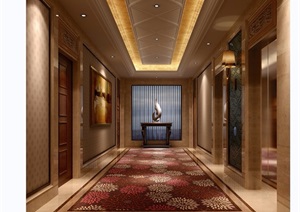 住宅详细的完整室内走廊空间装饰3d模型及效果图