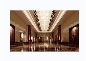 详细的完整现代室内走廊大厅空间装饰3d模型及效果图