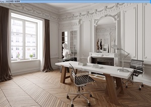 详细的整体完整住宅办公空间室内3d模型及效果图