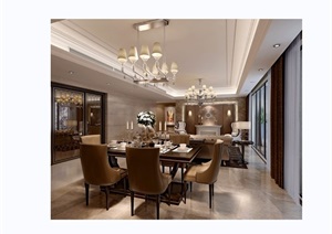 现代详细的室内家装餐厅设计3d模型及效果图