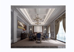 欧式风格详细的会议室或者餐厅设计3d模型及效果图