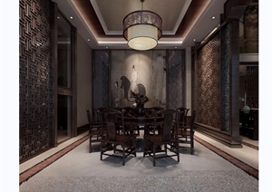 住宅详细的中式家装餐厅装饰设计3d模型及效果图