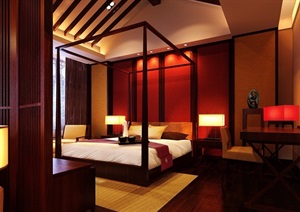 中式详细的整体完整卧室装饰设计3d模型及效果图