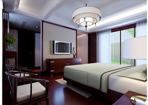 现代中式详细的完整卧室装饰设计3d模型及效果图