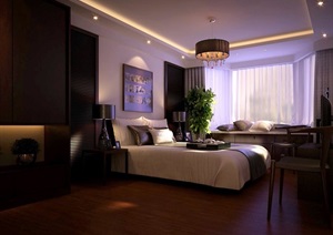详细的完整卧室床空间装饰3d模型及效果图