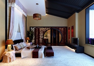 中式详细的完整卧室整体设计3d模型及效果图