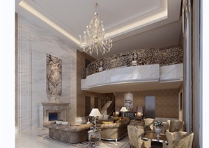 详细的完整欧式风格客厅装饰设计3d模型及效果图