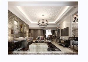 详细的整体完整欧式客厅装饰3d模型及效果图