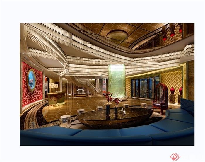 详细的完整酒店大堂空间装饰设计3d模型及效果图