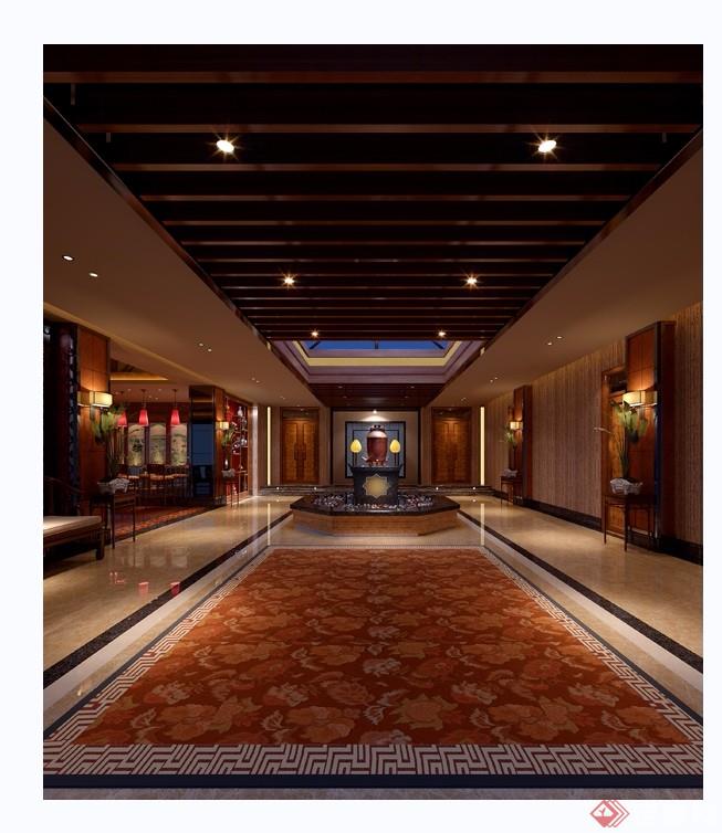 详细的酒店完整大厅空间设计3d模型及效果图
