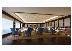 现代详细的完整工装餐馆室内设计3d模型及效果图