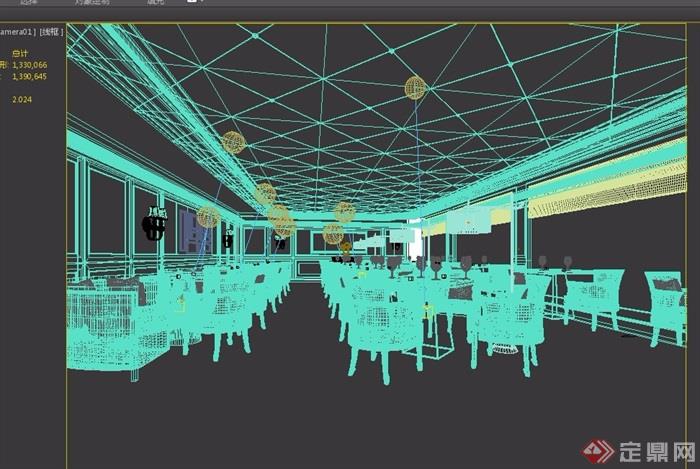 详细的工装西餐厅室内装饰设计3d模型及效果图