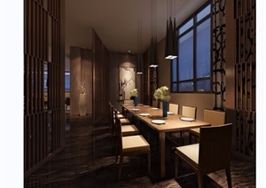 详细的完整整体工装餐厅室内3d’模型及效果图