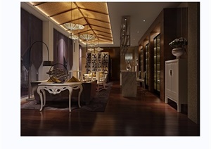 简欧风格工装酒吧餐厅餐饮空间装饰设计3d模型及效果图