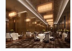 详细的完整工装中式餐厅室内装饰设计3d模型及效果图