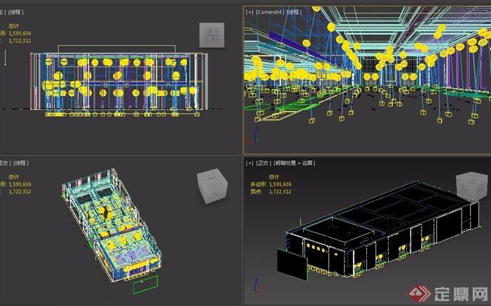 整体详细完整的工装餐厅室内设计3d模型及效果图