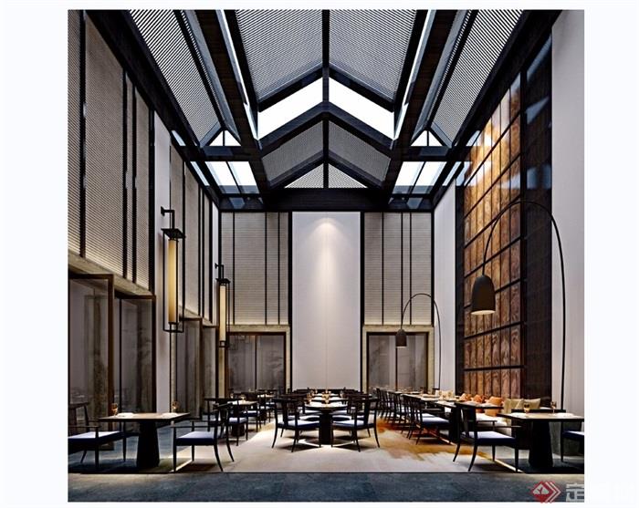 某整体详细的完整工装餐厅室内3d模型及效果图
