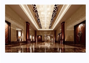 现代详细的走廊大厅空间装饰设计3d模型及效果图