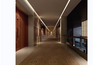 现代风格走廊过道空间装饰设计3d模型及效果图