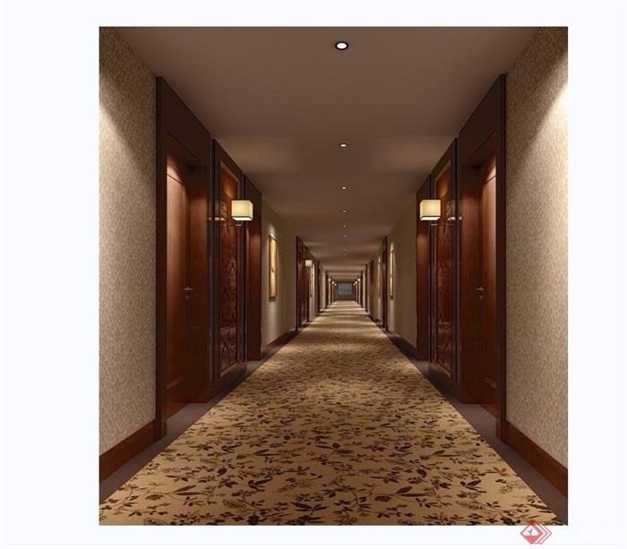 现代风格详细的完整走廊走道设计3d模型及效果图