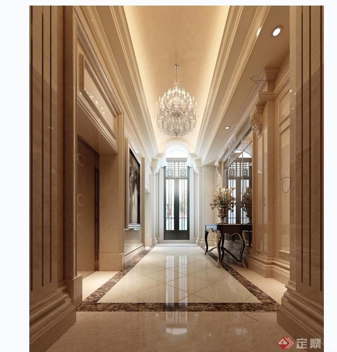 欧式详细的完整电梯厅走廊设计3d模型及效果图