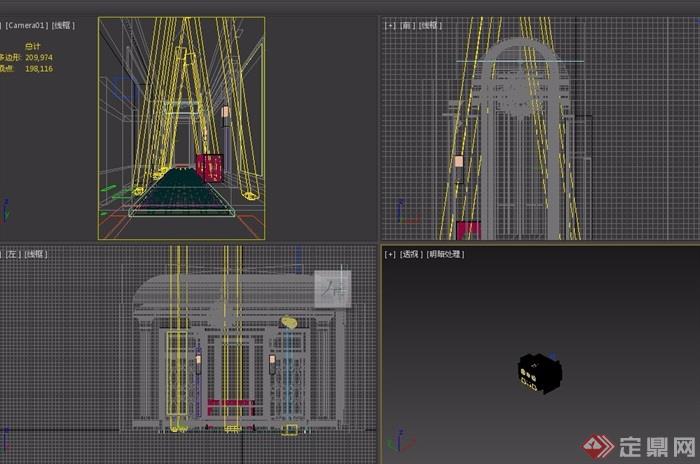 欧式详细的完整电梯厅走廊设计3d模型及效果图